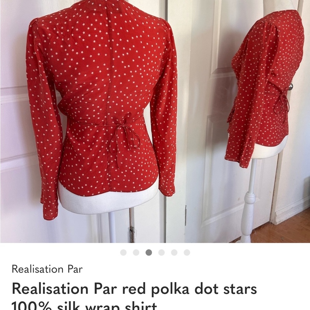 Realisation Par red polka dot stars 100% silk wrap shirt - Picture 3 of 3